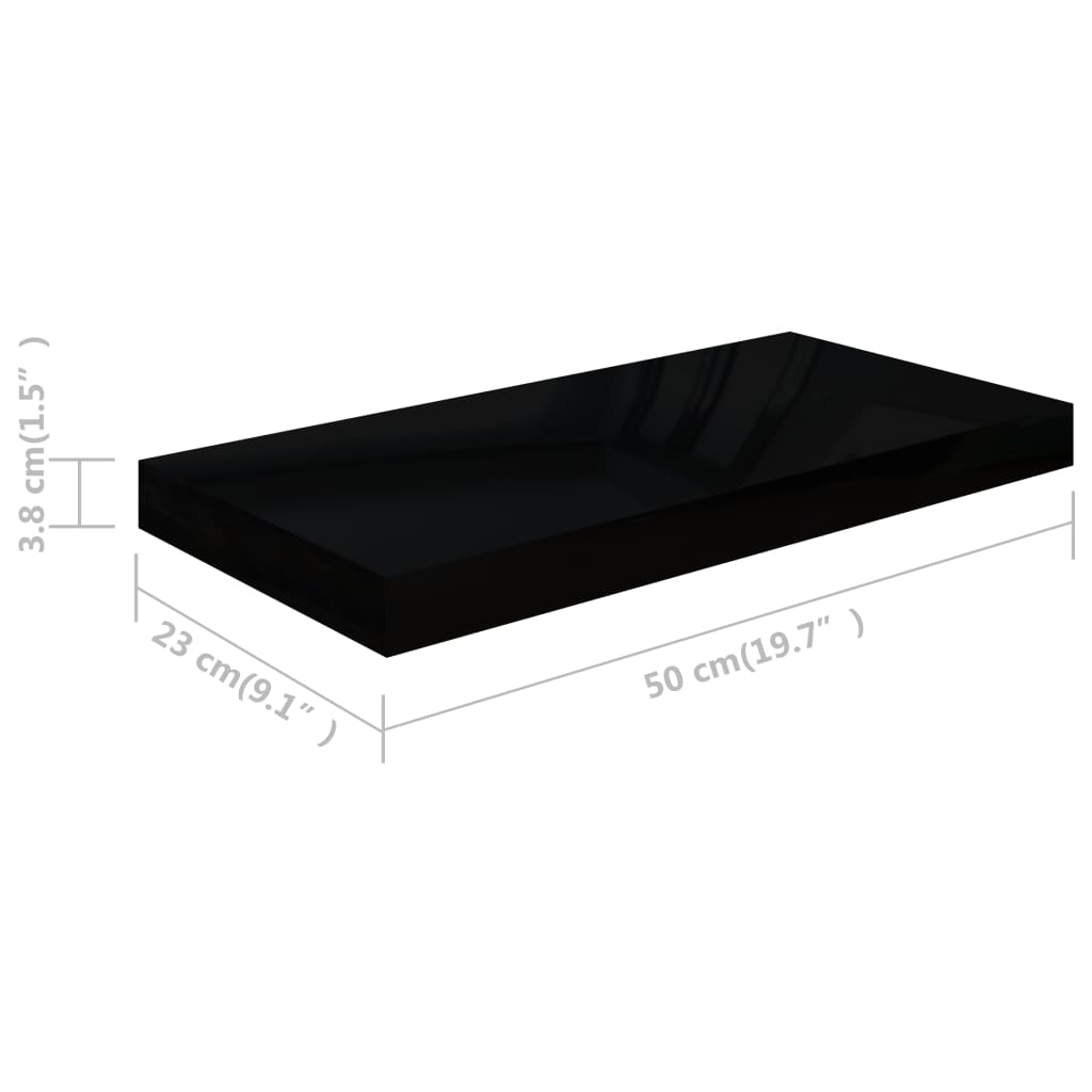 Étagère murale flottante 4 pcs Noir brillant 50x23x3,8 cm MDF - XIOS