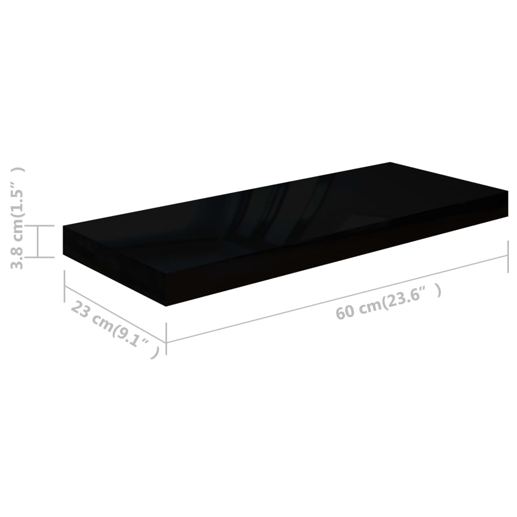 Étagère murale flottante Noir brillant 60x23,5x3,8 cm MDF - XIOS