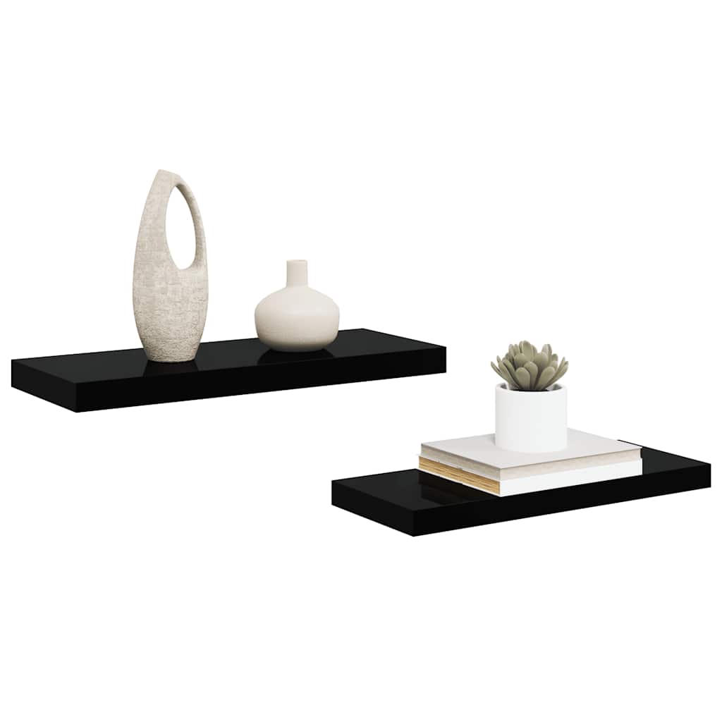 Étagère murale flottante 2 pcs Noir brillant 60x23,5x3,8 cm MDF - XIOS