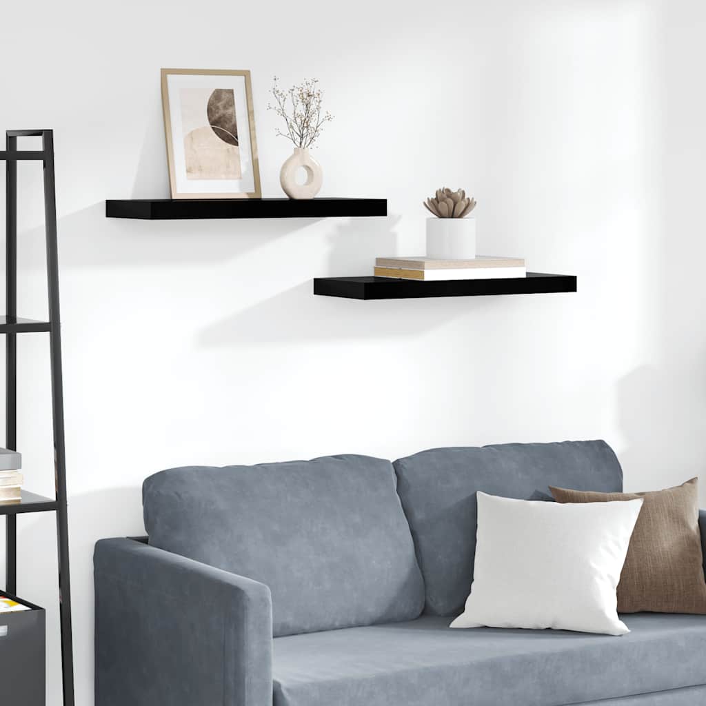 Étagère murale flottante 2 pcs Noir brillant 60x23,5x3,8 cm MDF - XIOS