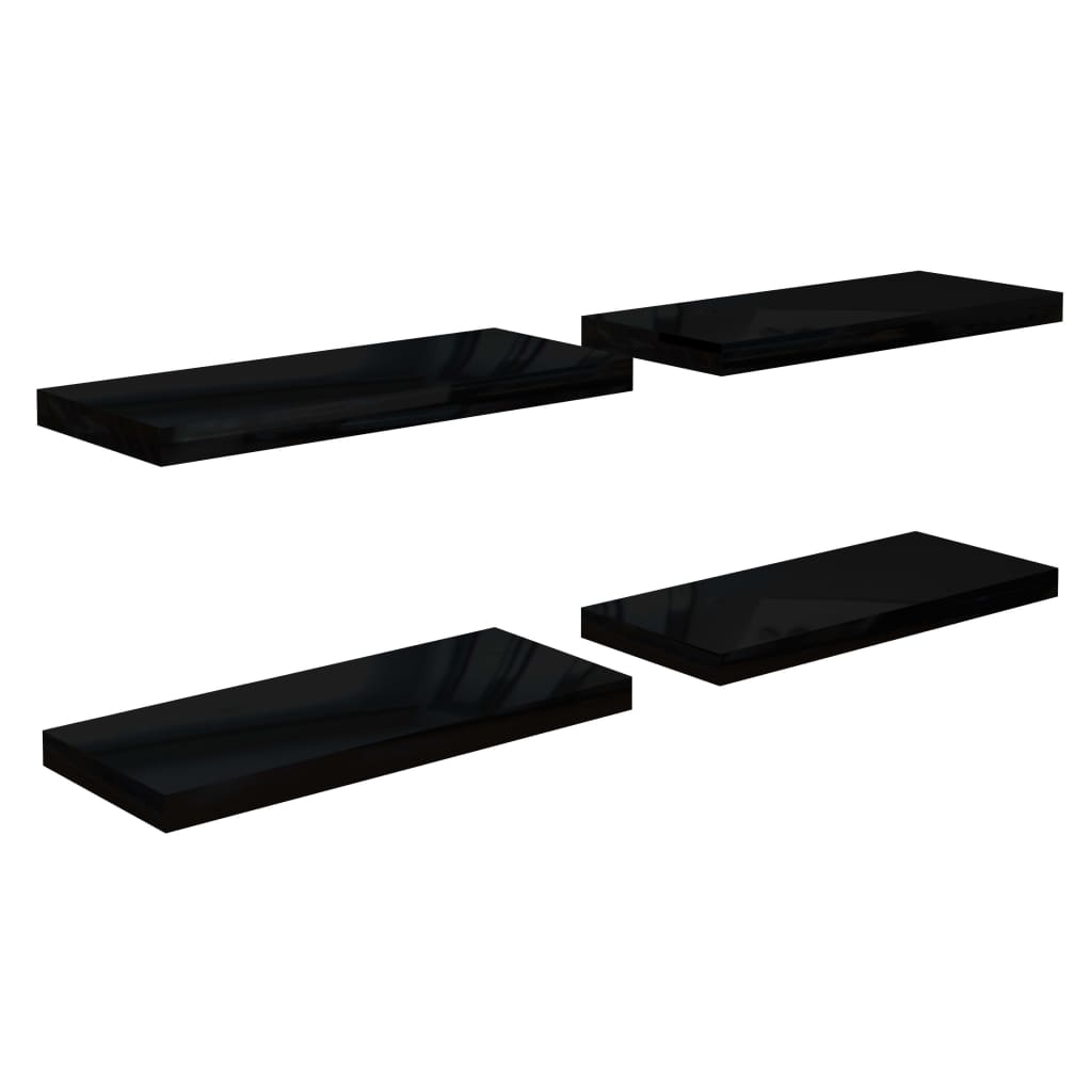 Étagère murale flottante 4 pcs Noir brillant 60x23,5x3,8 cm MDF - XIOS