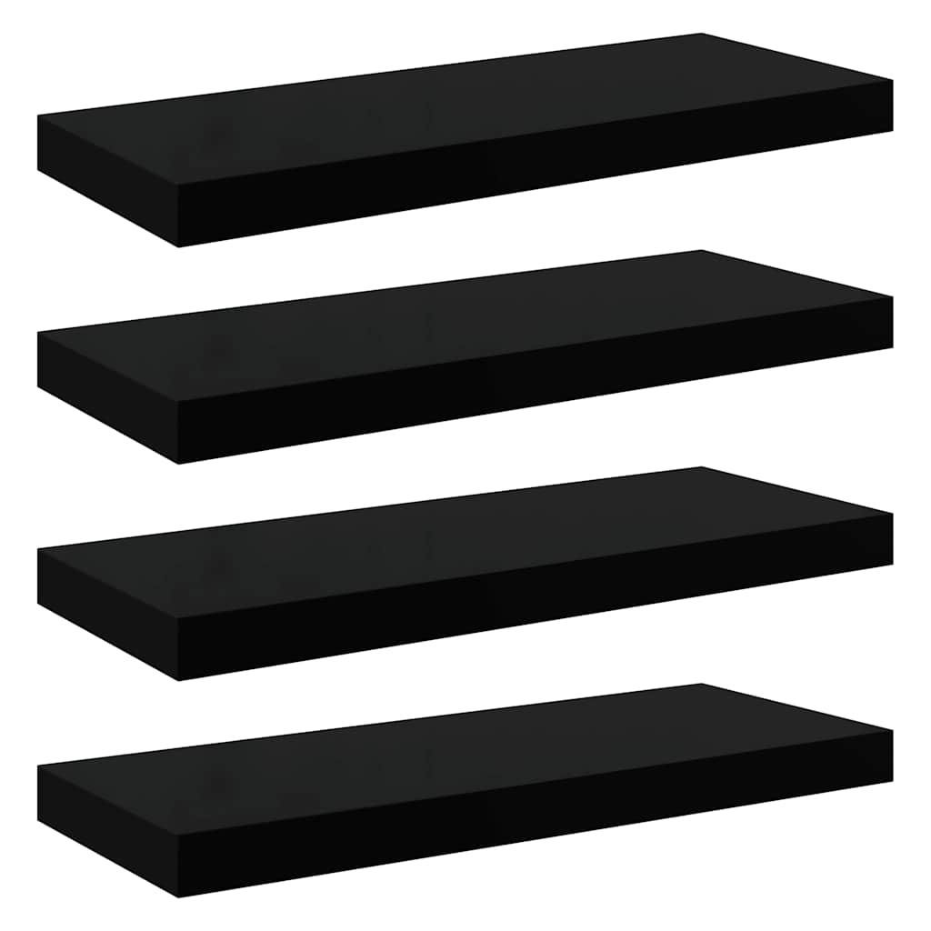Étagère murale flottante 4 pcs Noir brillant 60x23,5x3,8 cm MDF - XIOS