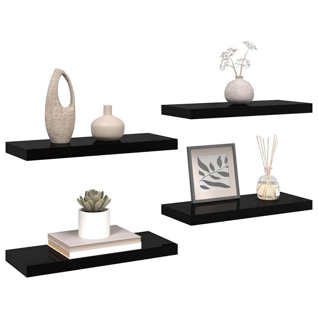 Étagère murale flottante 4 pcs Noir brillant 60x23,5x3,8 cm MDF - XIOS
