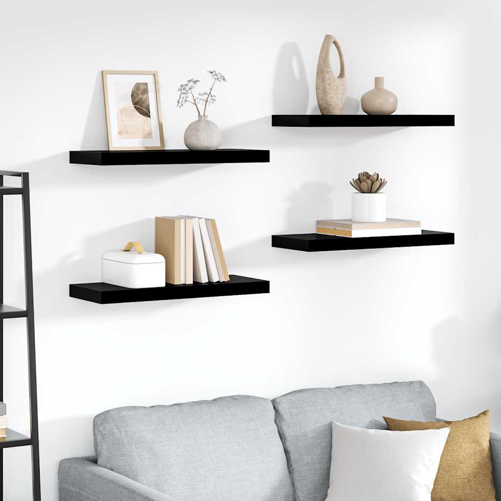 Étagère murale flottante 4 pcs Noir brillant 60x23,5x3,8 cm MDF - XIOS