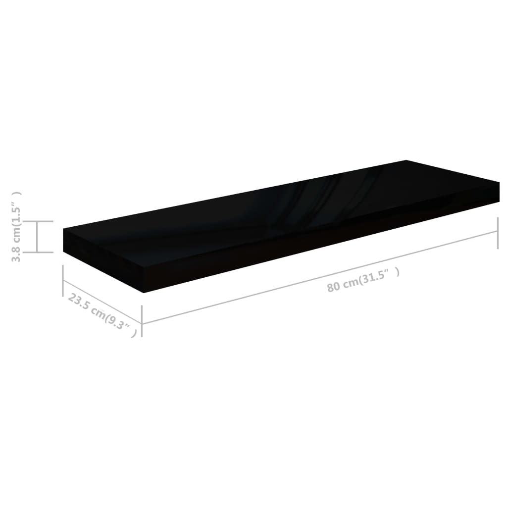 Étagère murale flottante 2 pcs Noir brillant 80x23,5x3,8 cm MDF - XIOS