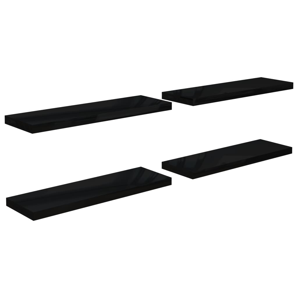 Étagère murale flottante 4 pcs Noir brillant 80x23,5x3,8 cm MDF - XIOS