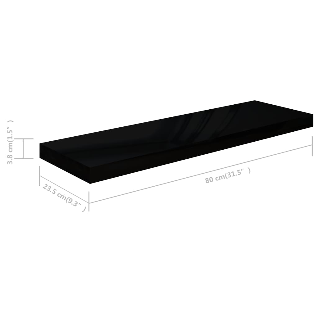 Étagère murale flottante 4 pcs Noir brillant 80x23,5x3,8 cm MDF - XIOS