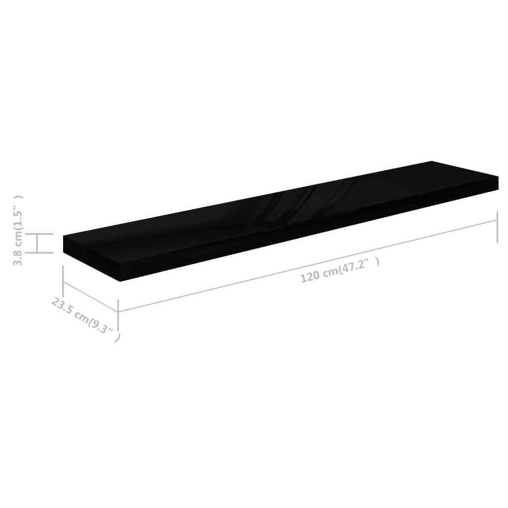 Étagère murale flottante 2 pcs Noir brillant 120x23,5x3,8cm MDF - XIOS