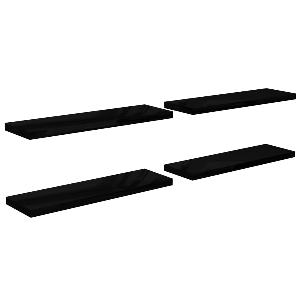 Étagère murale flottante 4 pcs Noir brillant 120x23,5x3,8cm MDF - XIOS