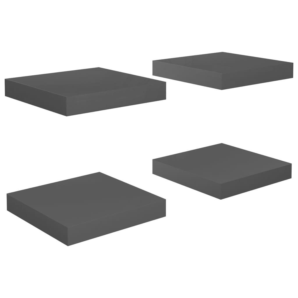 Étagère murale flottante 4 pcs Gris brillant 23x23,5x3,8 cm MDF - XIOS
