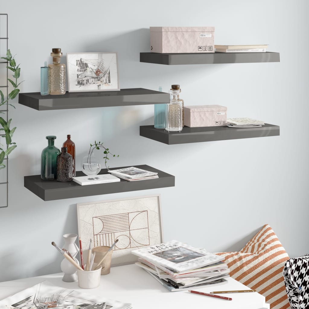 Étagère murale flottante 4 pcs Gris brillant 50x23x3,8 cm MDF - XIOS
