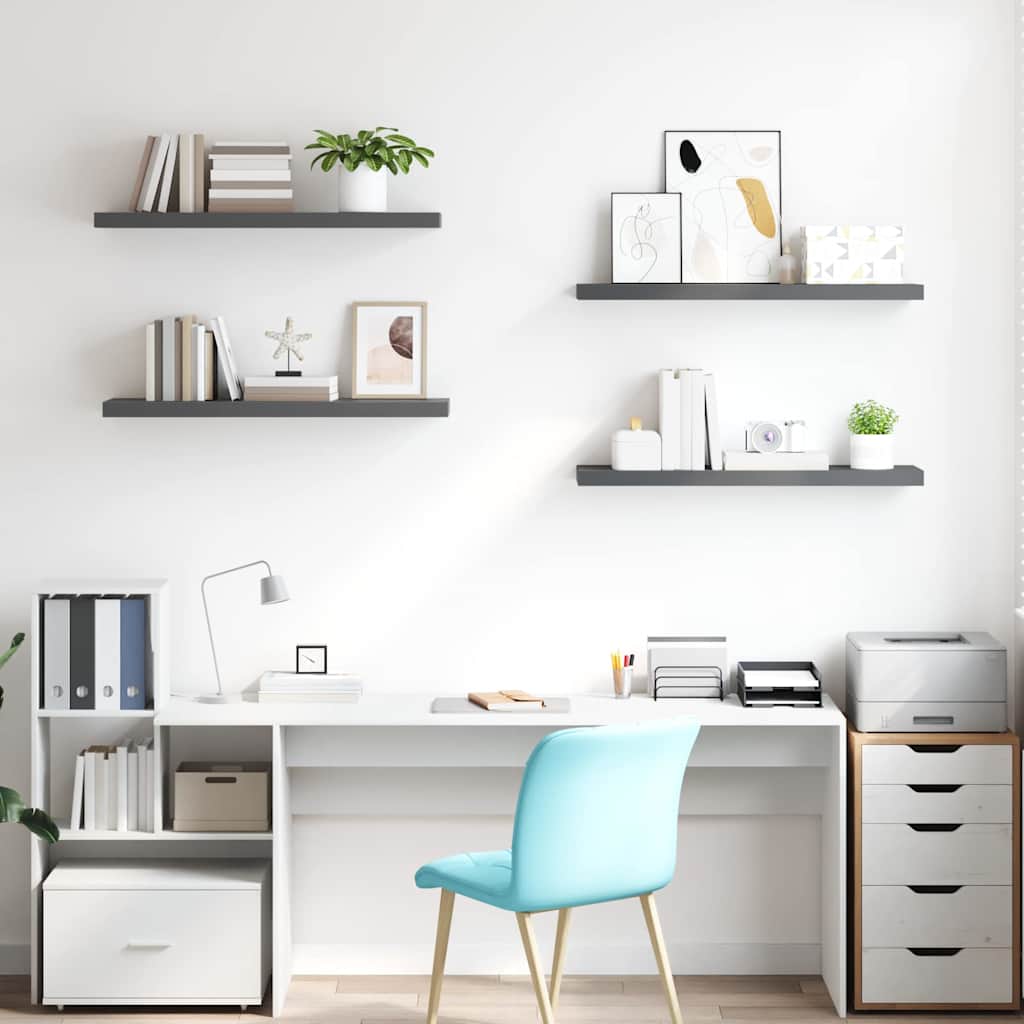 Étagère murale flottante 4 pcs Gris brillant 90x23,5x3,8 cm MDF - XIOS