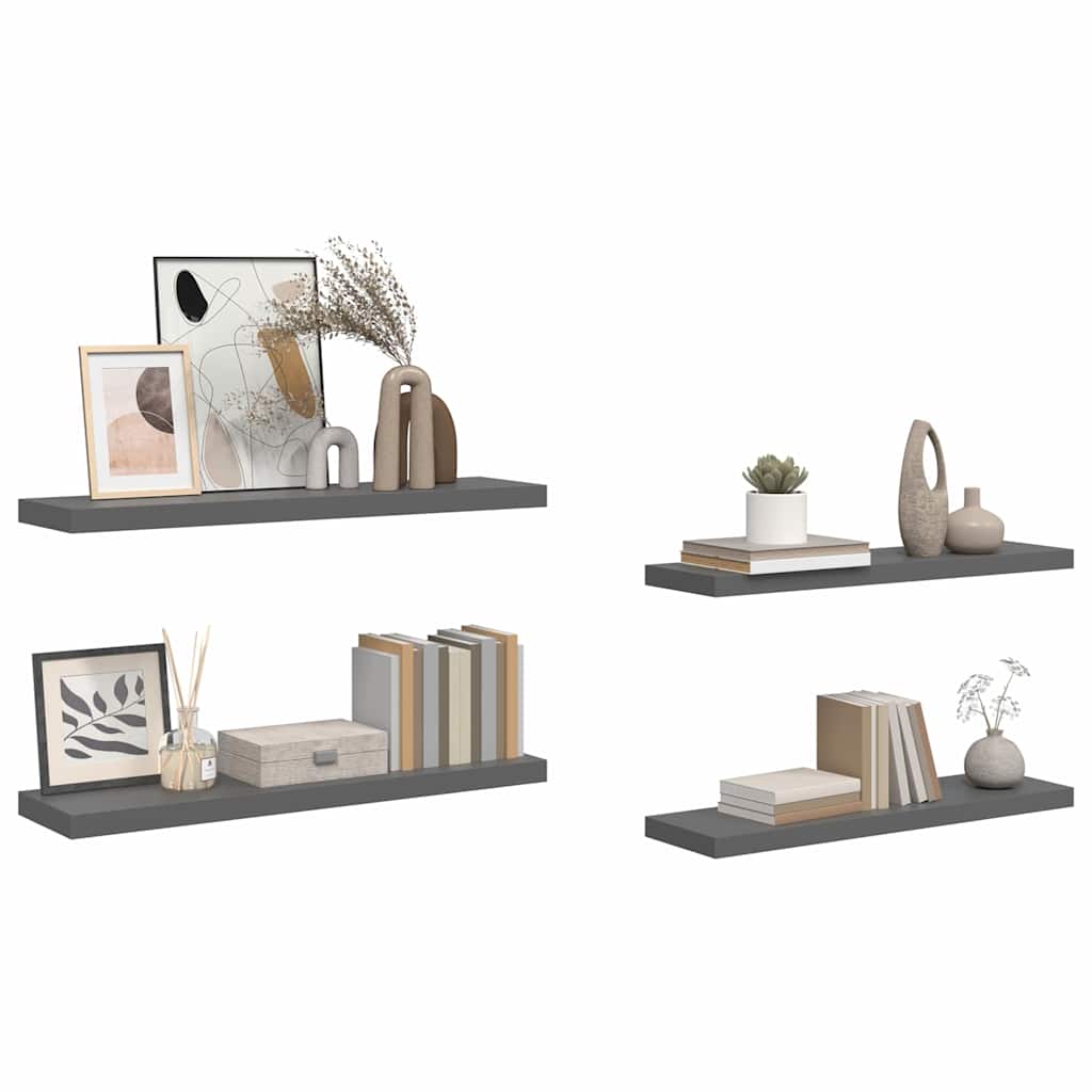 Étagère murale flottante 4 pcs Gris brillant 90x23,5x3,8 cm MDF - XIOS
