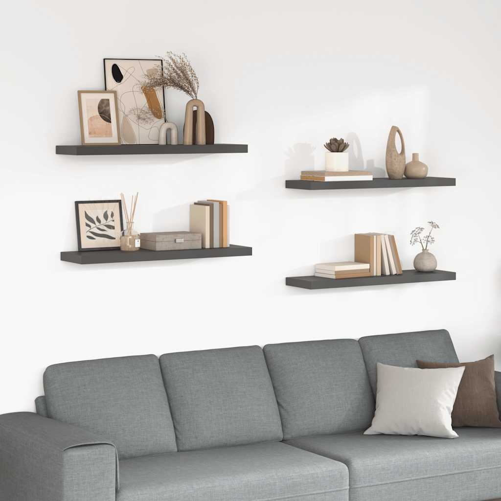Étagère murale flottante 4 pcs Gris brillant 90x23,5x3,8 cm MDF - XIOS