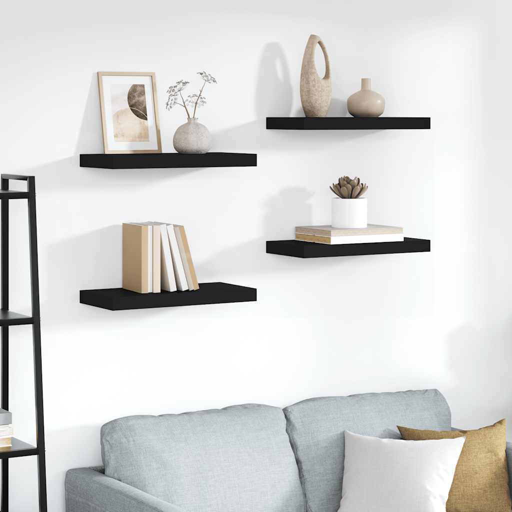 Étagères murales flottantes 4 pcs noir 50x23x3,8 cm MDF - XIOS