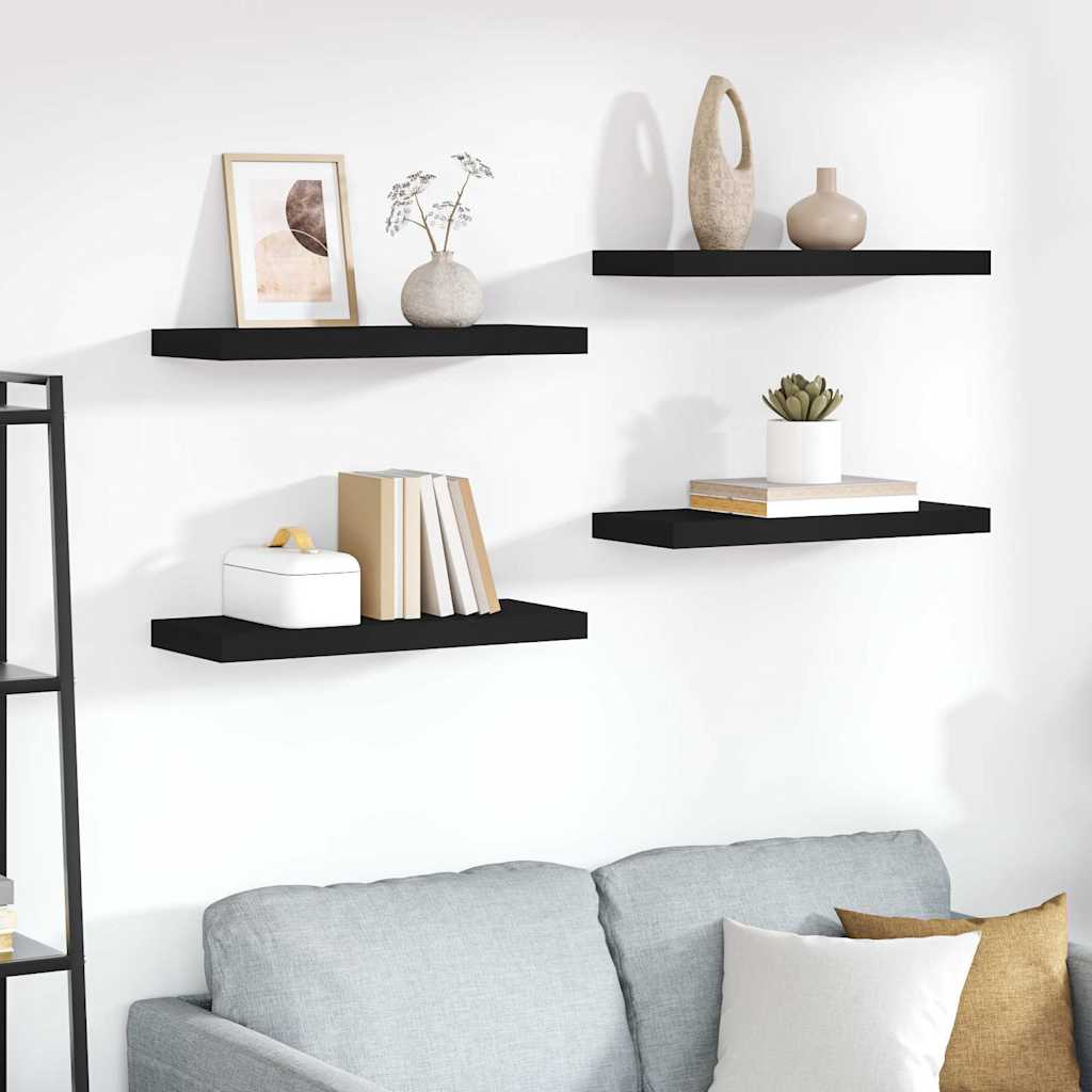 Étagères murales flottantes 4 pcs noir 60x23,5x3,8 cm MDF - XIOS