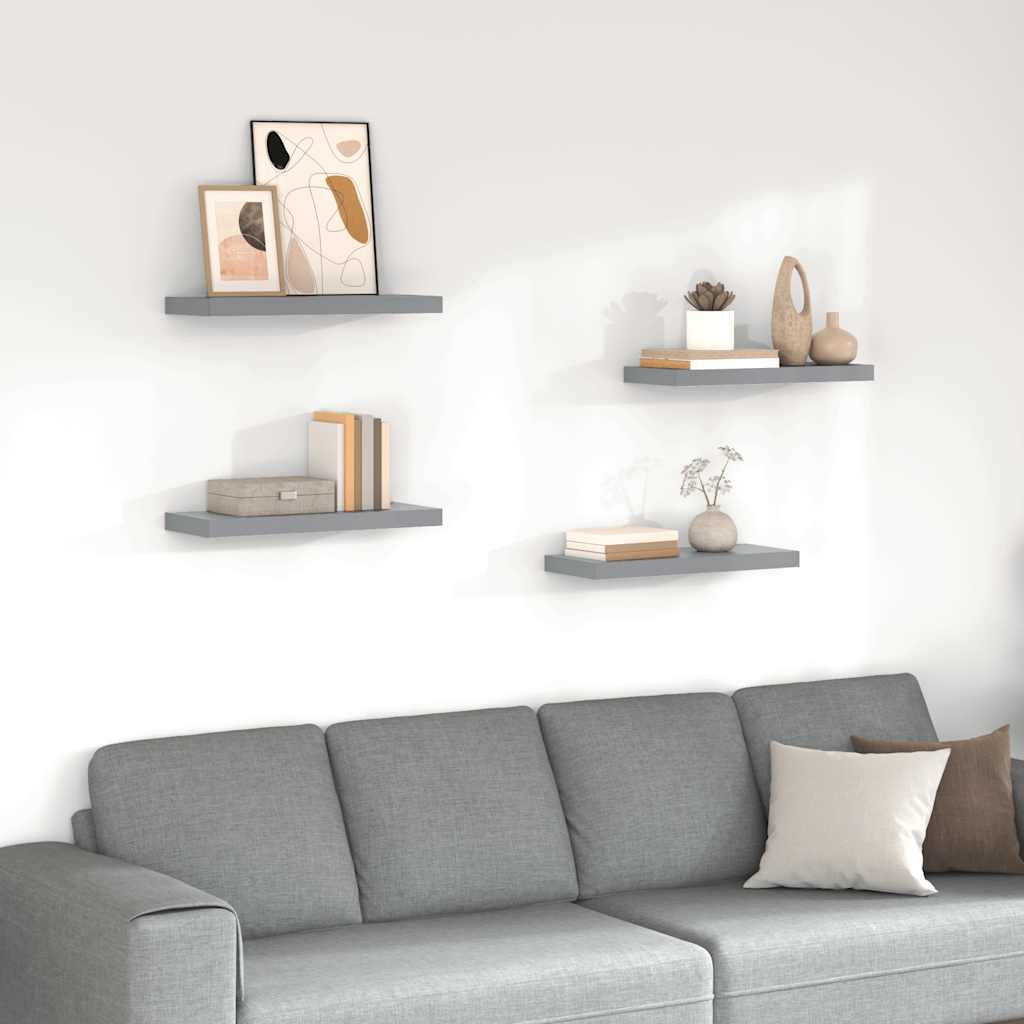 Étagères murales flottantes 4 pcs Gris 60x23,5x3,8 cm MDF - XIOS
