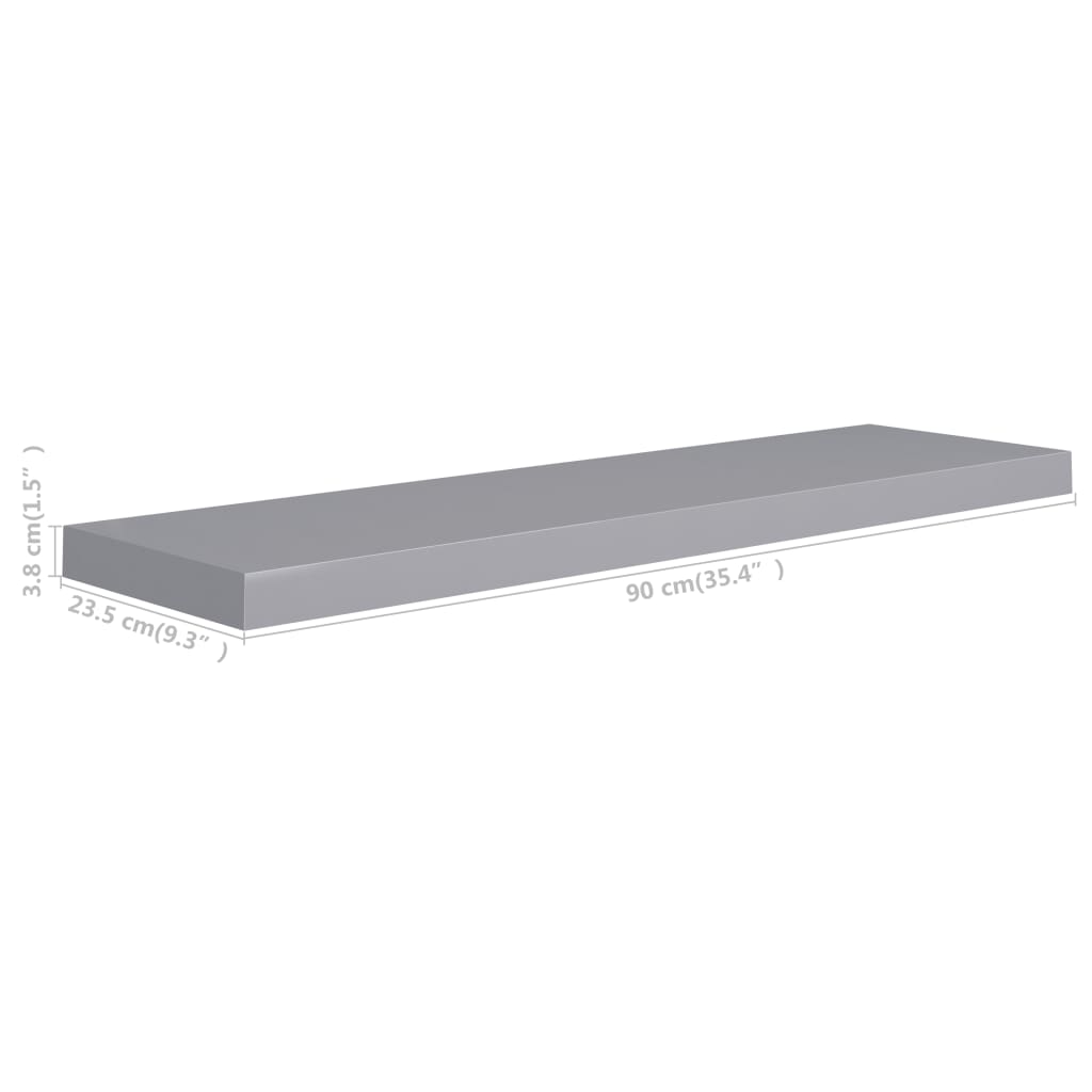 Étagères murales flottantes 2 pcs gris 90x23,5x3,8 cm MDF - XIOS