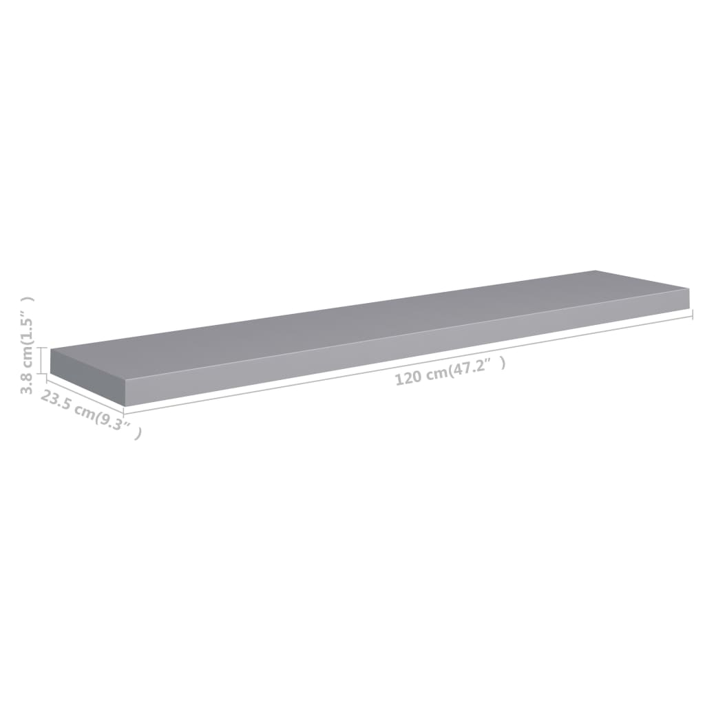 Étagères murales flottantes 2 pcs gris 120x23,5x3,8 cm MDF - XIOS