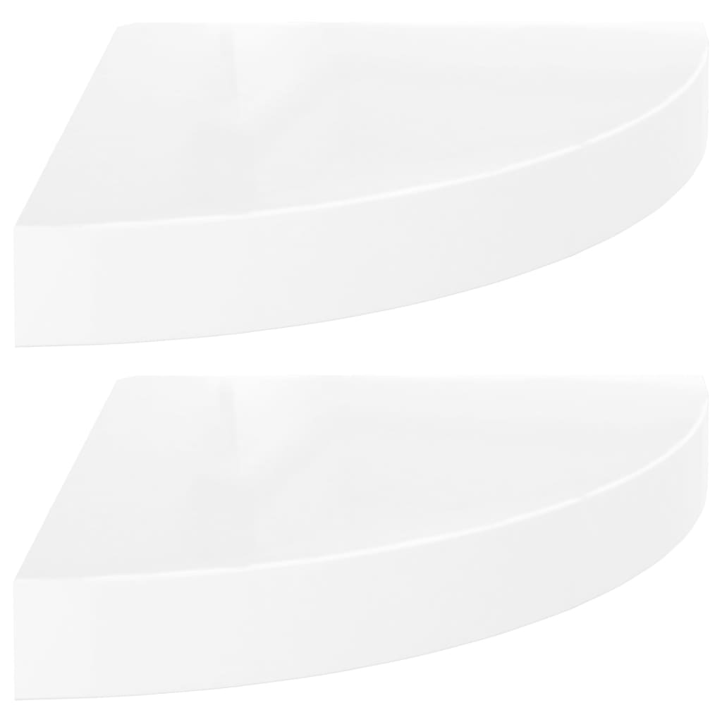 Étagères d'angle flottantes 2pcs blanc brillant 25x25x3,8cm MDF - XIOS