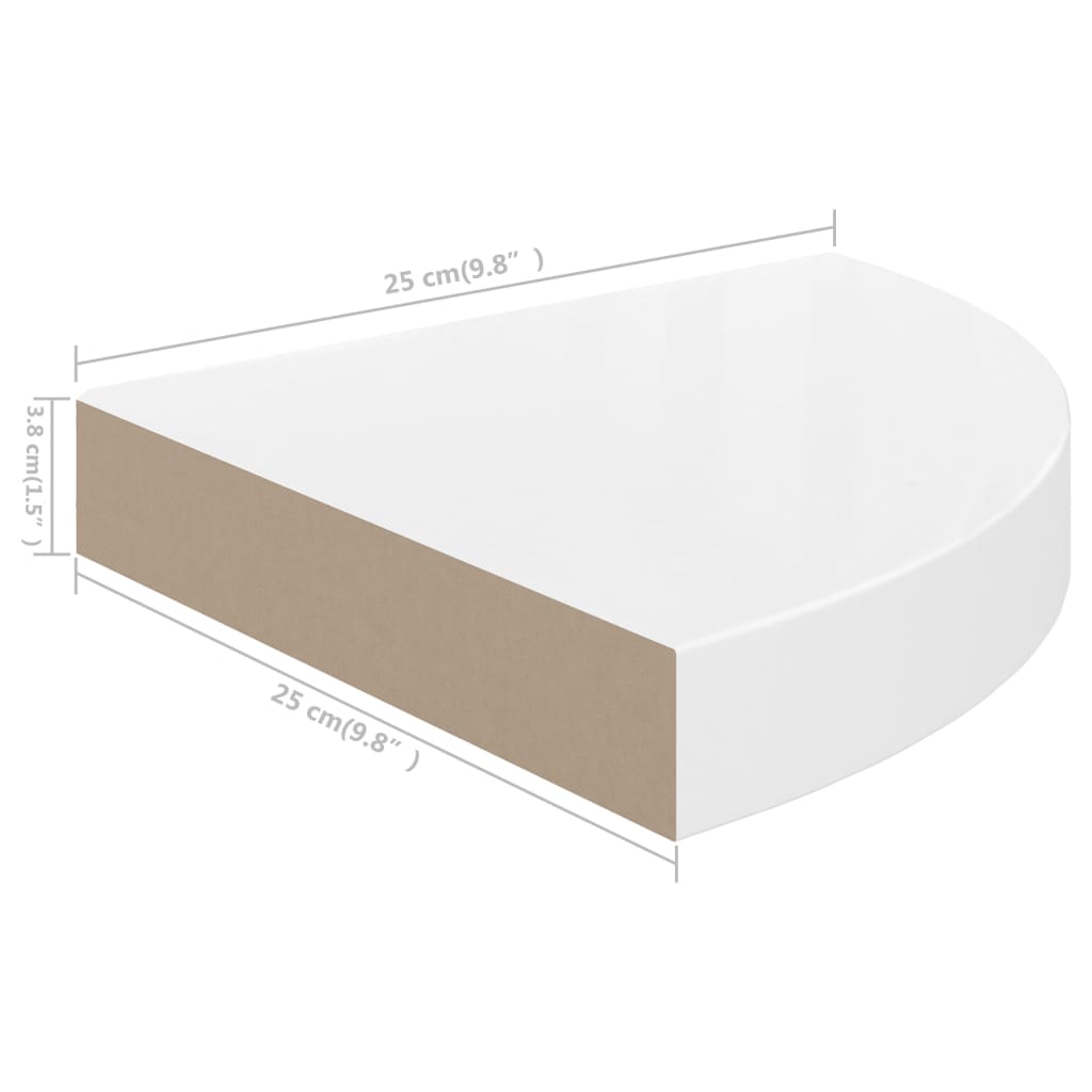 Étagères d'angle flottantes 2pcs blanc brillant 25x25x3,8cm MDF - XIOS