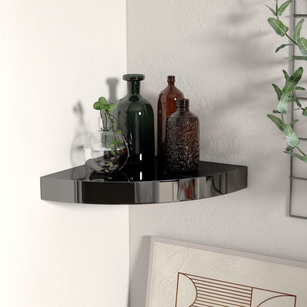 323889 vidaXL Floating Corner Shelf High Gloss Black 25x25x3,8 cm MDF - XIOS