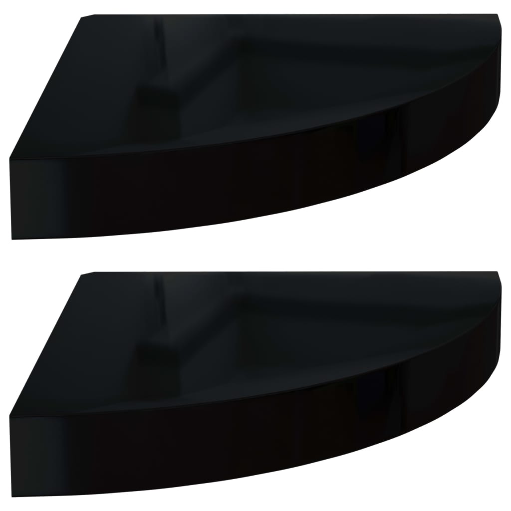 Étagères d'angle flottantes 2pcs noir brillant 25x25x3,8cm MDF - XIOS