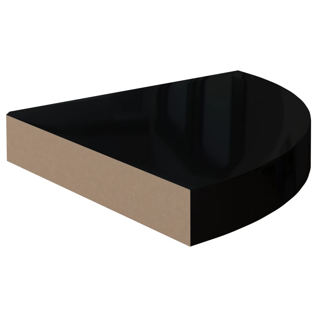 Étagères d'angle flottantes 2pcs noir brillant 25x25x3,8cm MDF - XIOS