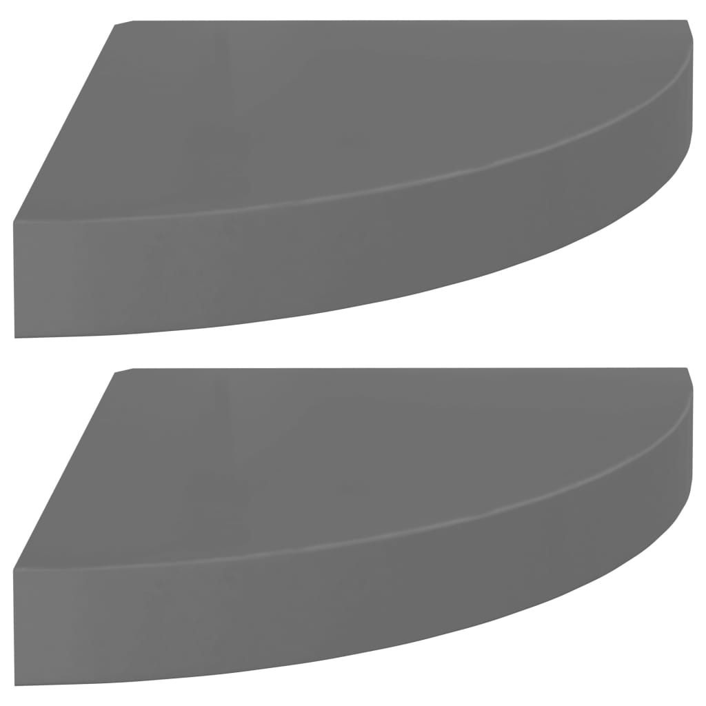 Étagères d'angle flottantes 2pcs gris brillant 25x25x3,8cm MDF - XIOS