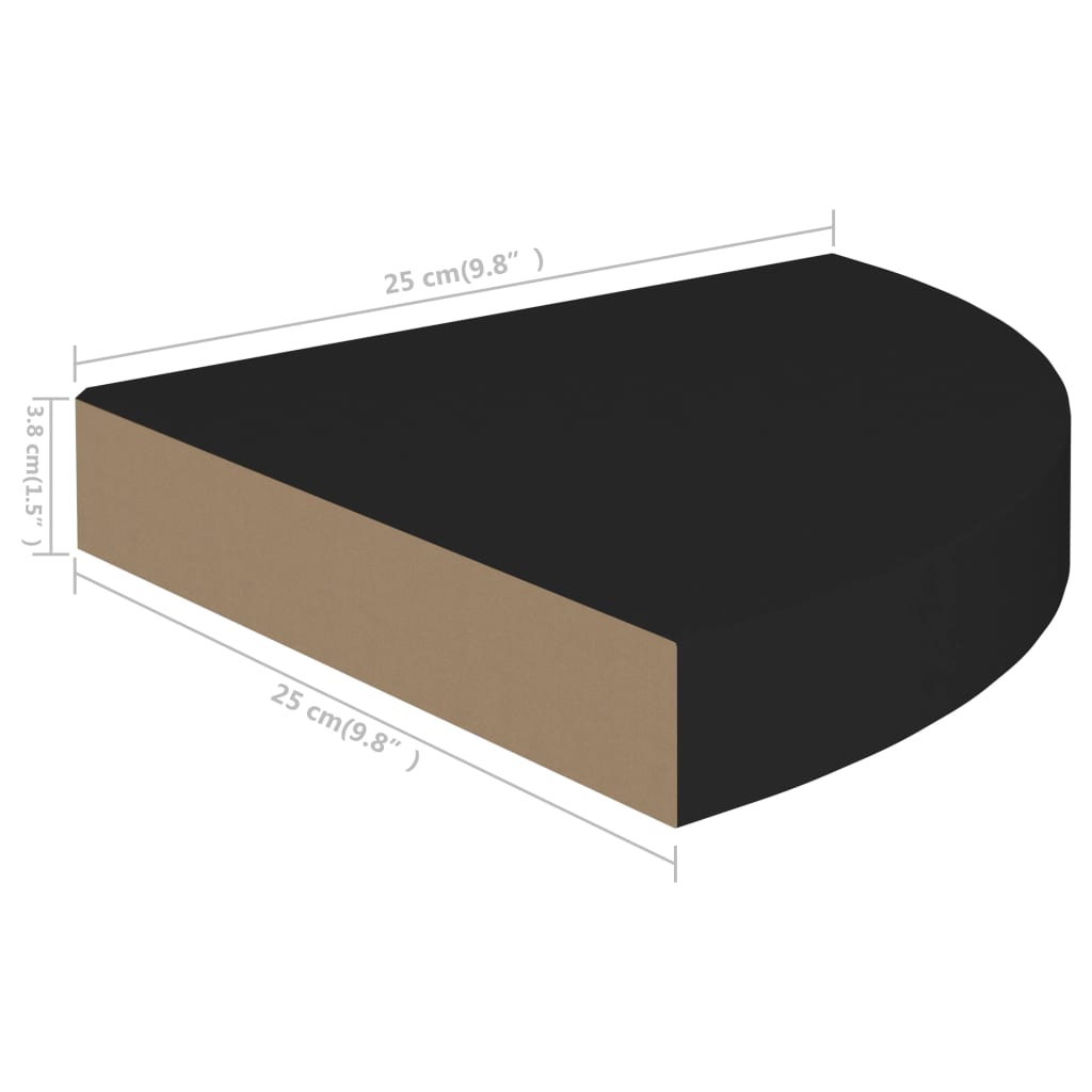 Étagère d'angle flottante noir 25x25x3,8 cm MDF - XIOS