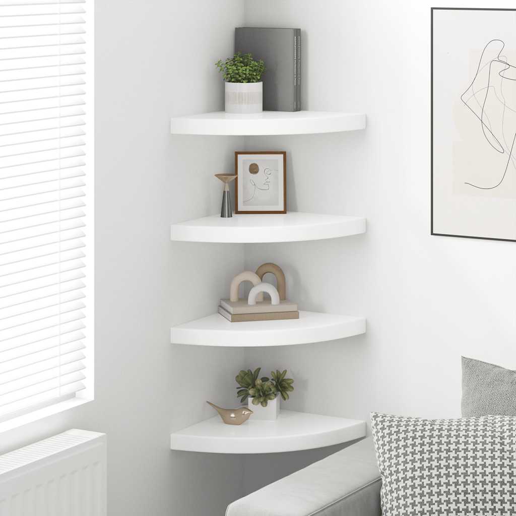 Étagères d'angle flottantes 4pcs blanc brillant 35x35x3,8cm MDF - XIOS