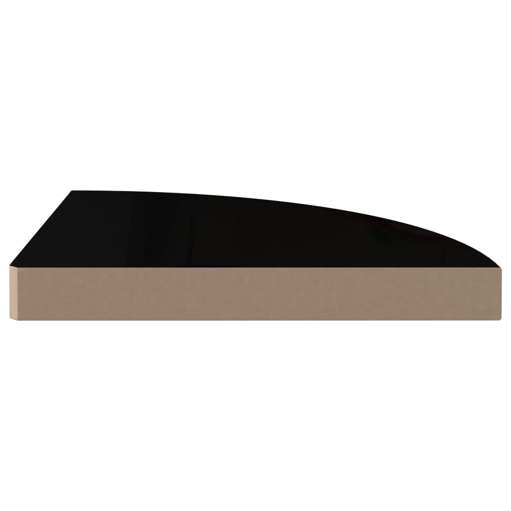 Étagères d'angle flottantes 2pcs noir brillant 35x35x3,8 cm MDF - XIOS