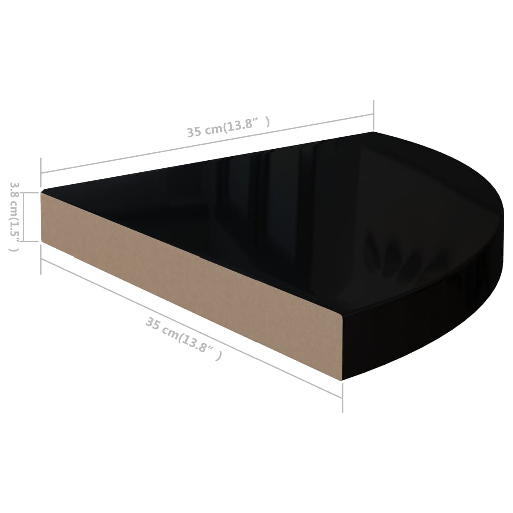 Étagères d'angle flottantes 2pcs noir brillant 35x35x3,8 cm MDF - XIOS