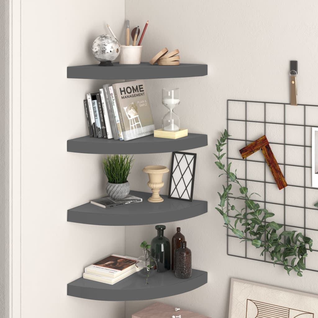 Étagères d'angle flottantes 4 pcs gris brillant 35x35x3,8cm MDF - XIOS