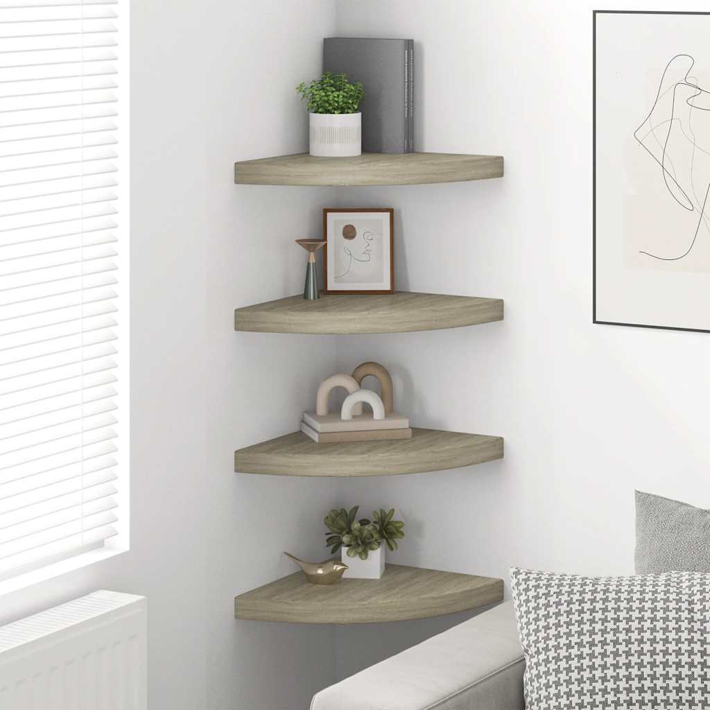 Étagères d'angle flottantes 4 pcs chêne 35x35x3,8 cm MDF - XIOS
