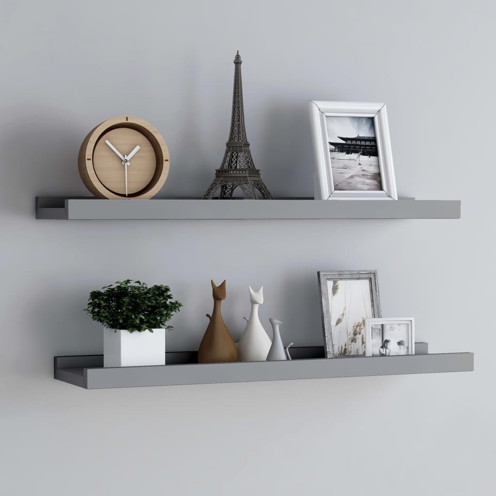 Étagères à rebord pour cadre photo 2 pcs Gris 80x9x3 cm MDF - XIOS