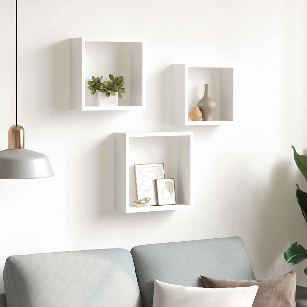 Étagères murales sous forme de cube 3 pcs Blanc MDF - XIOS