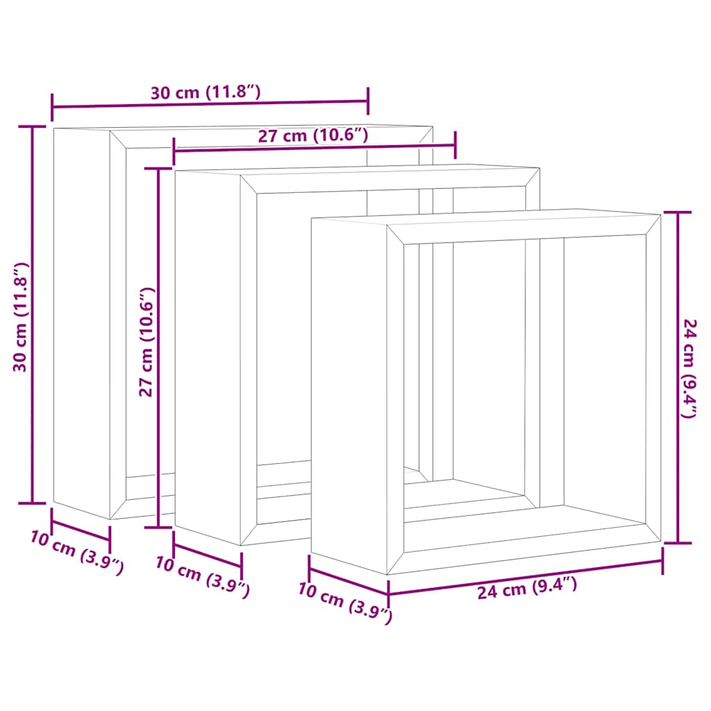 Étagères murales sous forme de cube 3 pcs Blanc MDF - XIOS