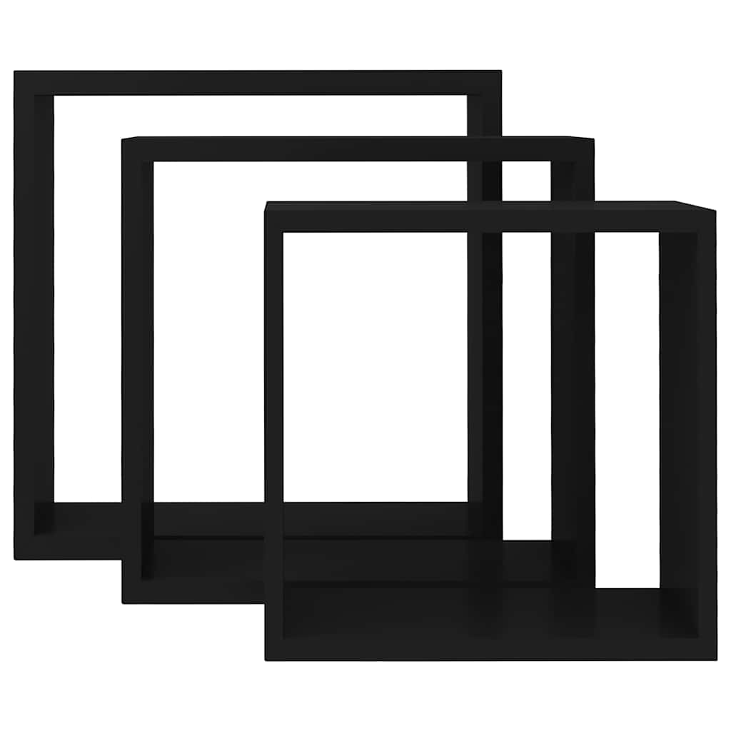 Étagères murales sous forme de cube 3 pcs Noir MDF - XIOS