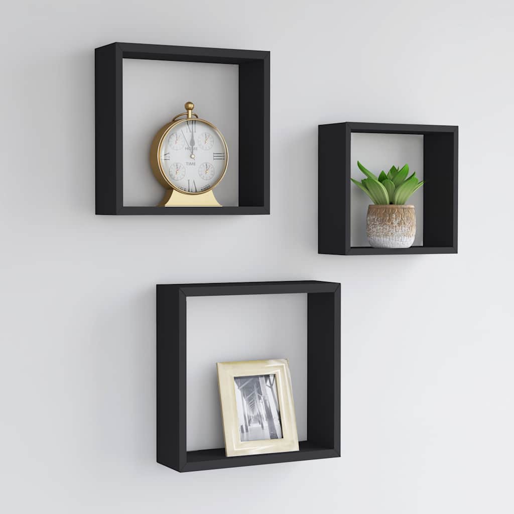 Étagères murales sous forme de cube 3 pcs Noir MDF - XIOS