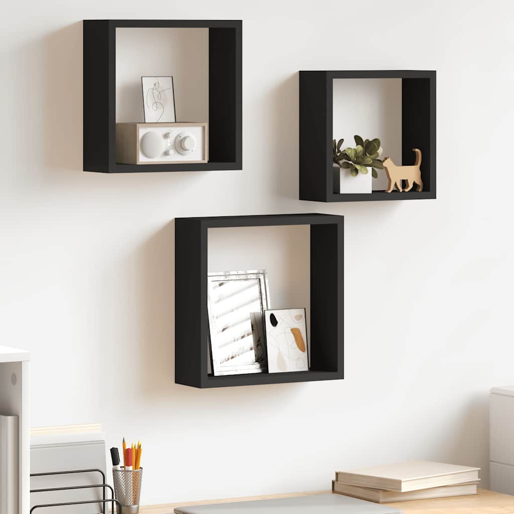 Étagères murales sous forme de cube 3 pcs Noir MDF - XIOS