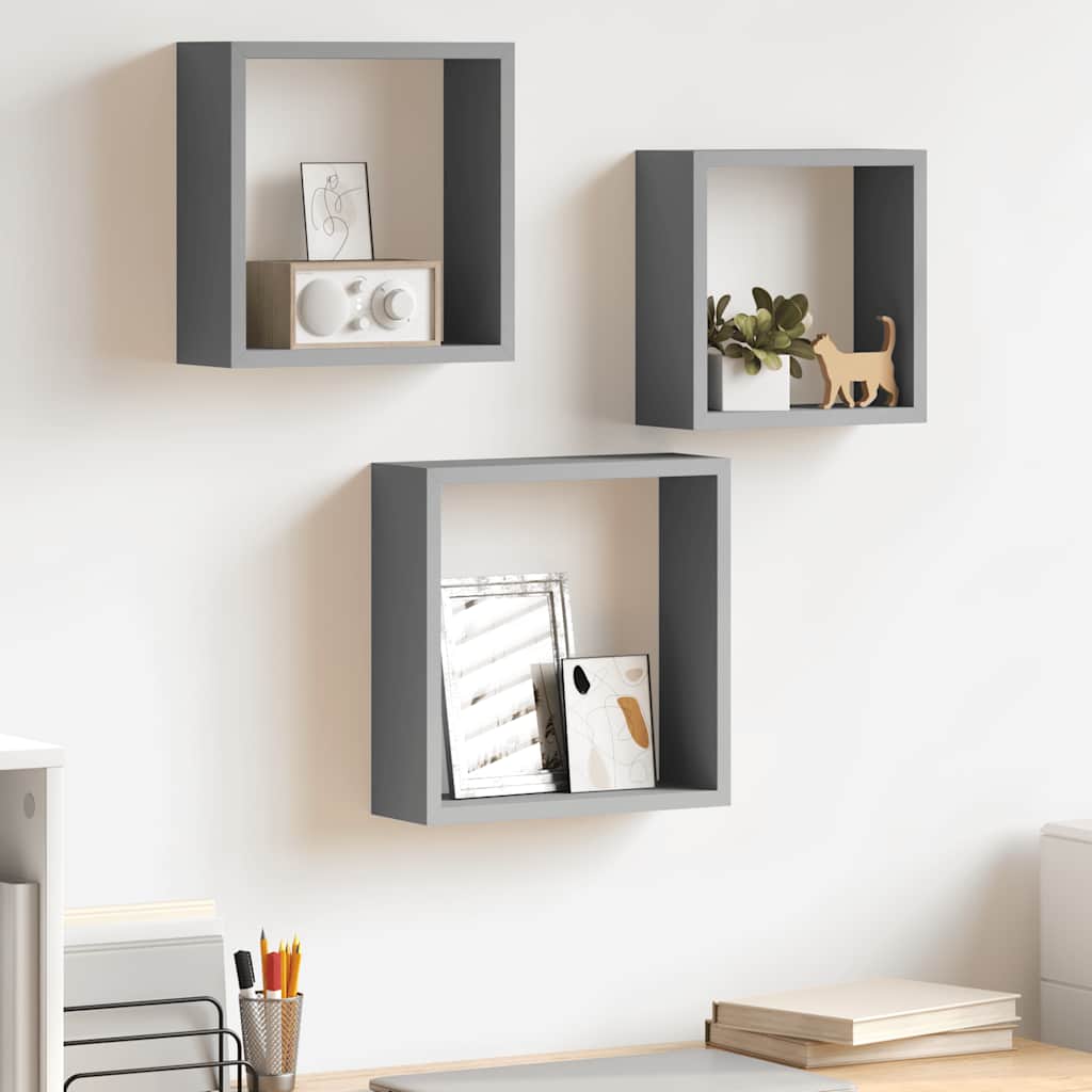 Étagères murales sous forme de cube 3 pcs Gris MDF - XIOS