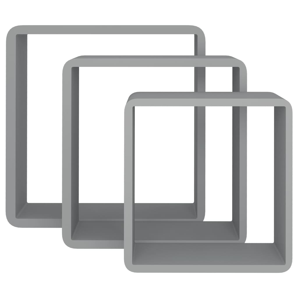 Étagères murales sous forme de cube 3 pcs Gris MDF - XIOS