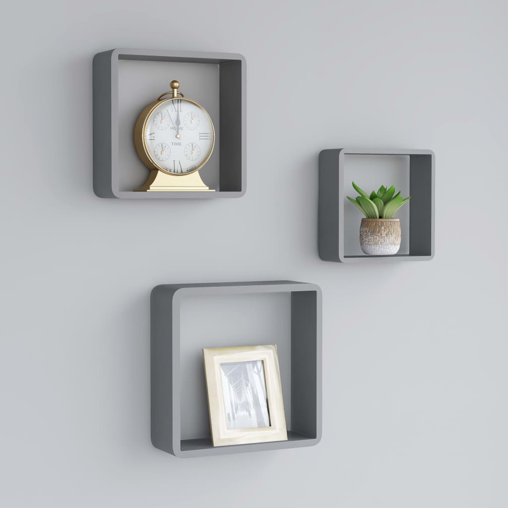 Étagères murales sous forme de cube 3 pcs Gris MDF - XIOS