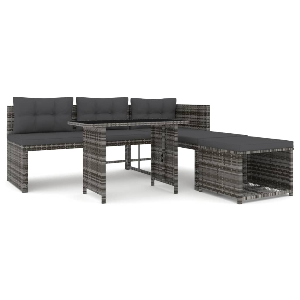 Ensemble à manger de jardin 4pcs coussins Gris Résine tressée