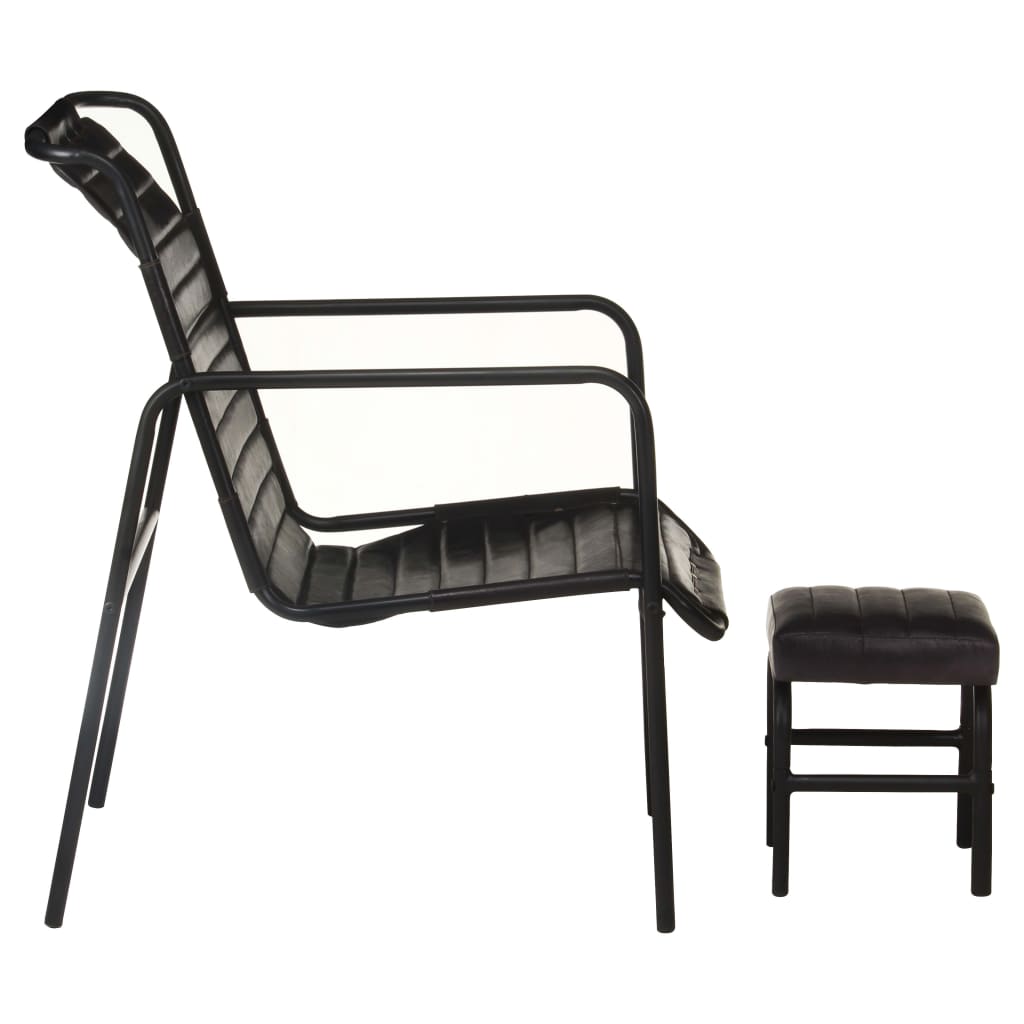 Fauteuil de relaxation avec repose-pied Noir Cuir véritable - XIOS
