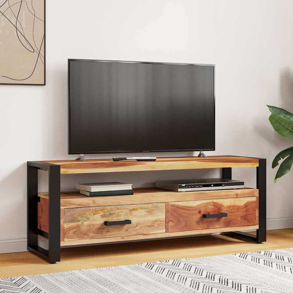 Meuble TV 120x35x45 cm Bois massif avec finition miel