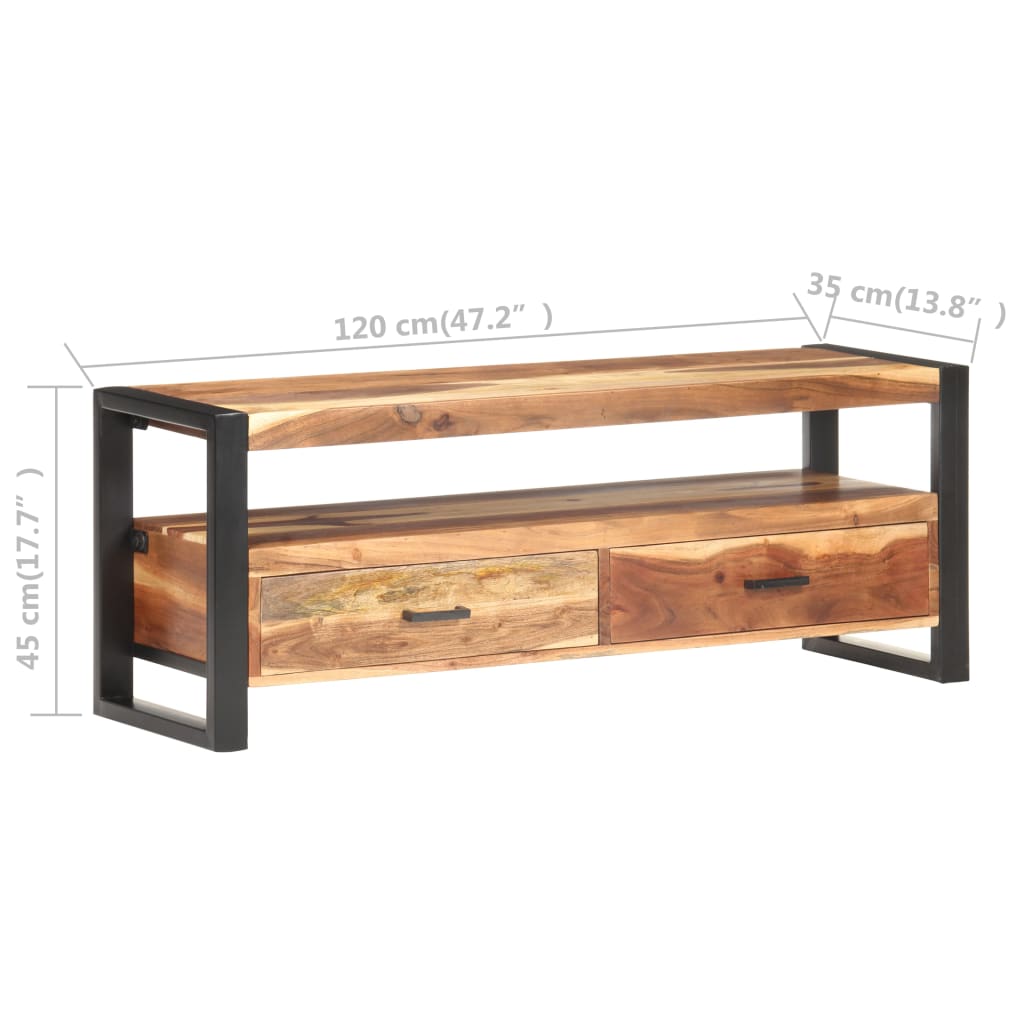 Meuble TV 120x35x45 cm Bois massif avec finition miel - XIOS