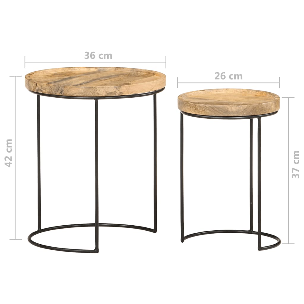 Ensemble de table basse 2 pcs bois de manguier massif et acier - XIOS