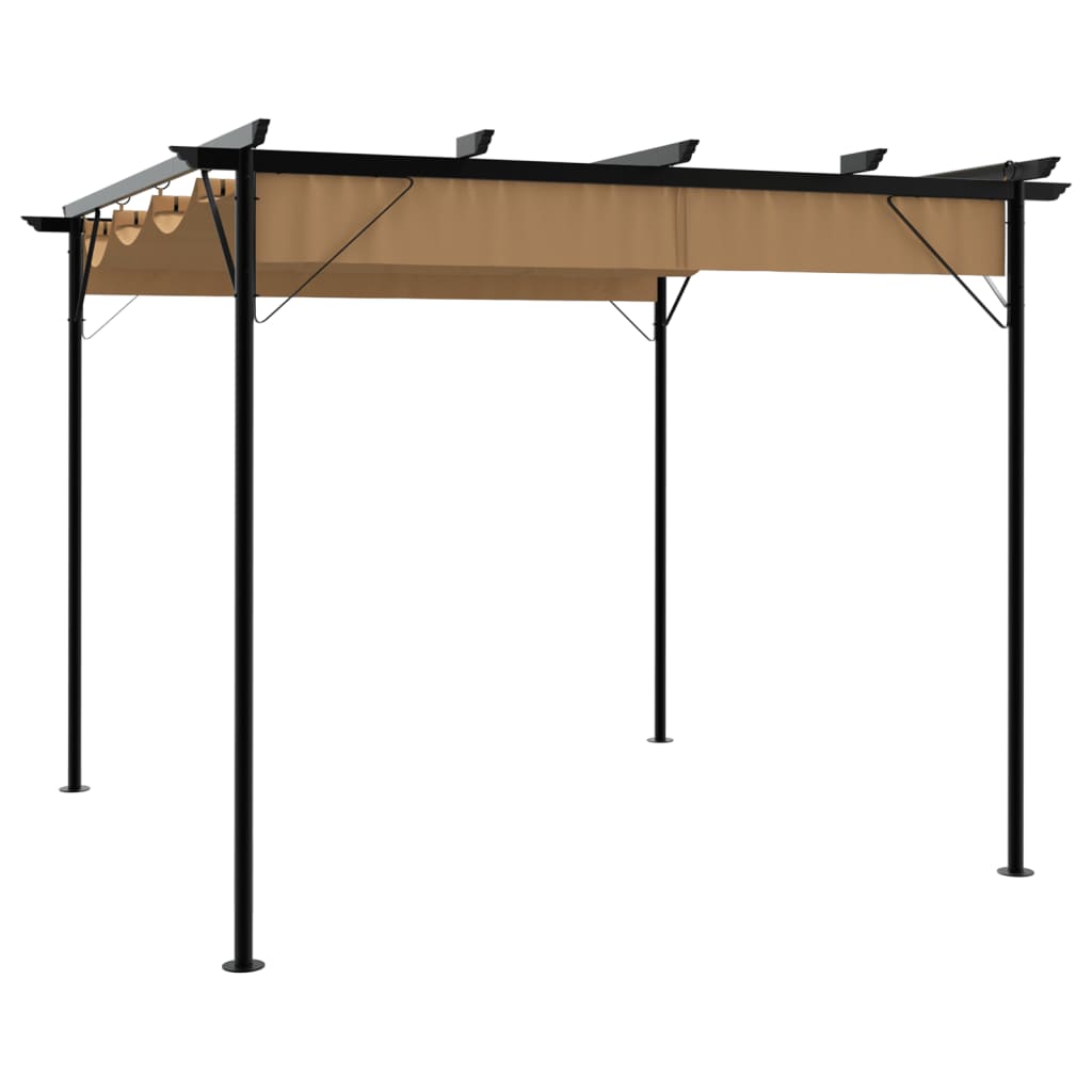 Pergola avec toit rétractable taupe 3x3 m acier 180 g/m² - XIOS